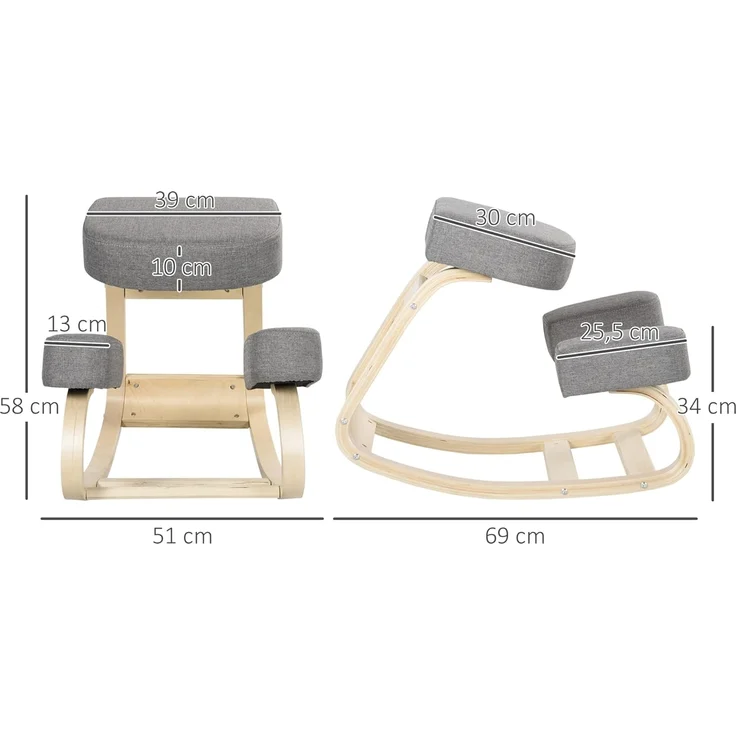 Vinsetto Stuhl Ergonomischer Kniestuhl zur Verbesserung der Körperhaltung (Gesundheitsstuhl, 1 St), für Zuhause, Büro, Grau – Bild 3