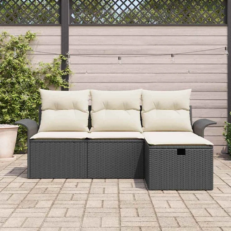 vidaXL Gartensofa-set mit Kissen mit Speicher 4 pcs Poly Rattan 3360178 – Bild 3