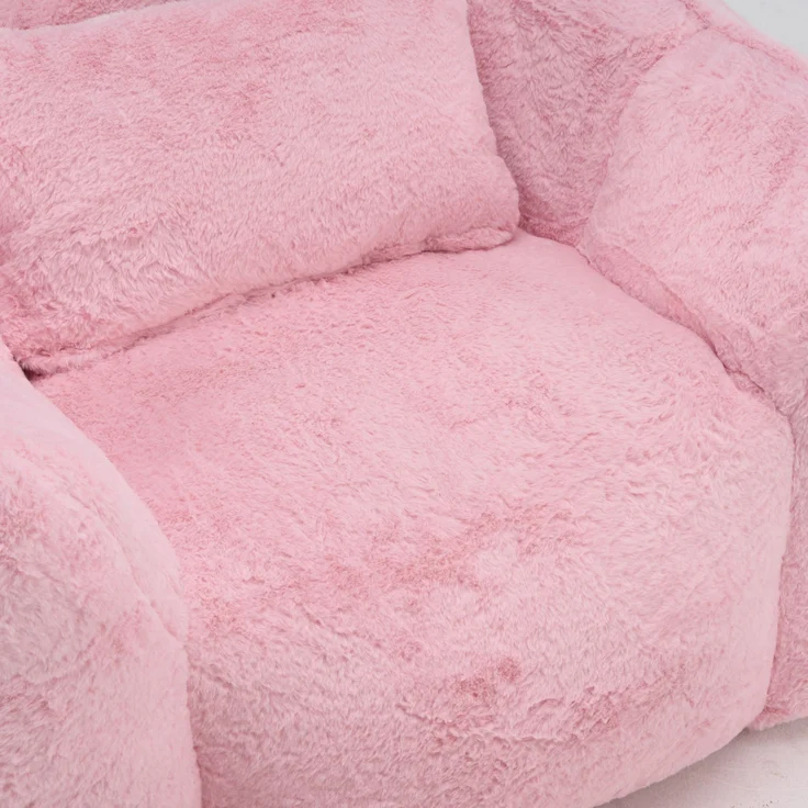 1-Sitzer Beanbag-Sessel aus Kunstfell, weich gepolstert, in Pink,H 73 x T 123 x B 97 cm – Bild 6