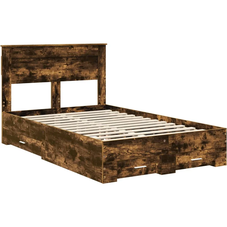 vidaXL Bettrahmen Geräucherte Eiche 135 x 190 cm Holzwerkstoff 3409999 – Bild 3