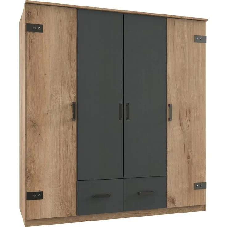 Kleiderschrank Glasgow Drehtürenschrank 180x58x198cm Plankeneiche Graphit