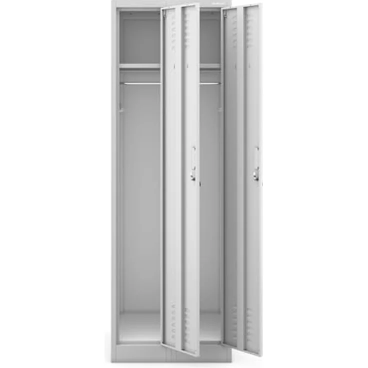 Jan Nowak Spind Schrank, Kleiderschrank, Metallschrank, Schließfachschrank | 2 Abteile mit Kleiderstange, Lüftungsschlitze, Trennwände, 4 Kleiderhaken pro Abteil | 180 x 60 x 50 cm, Grau – Bild 6