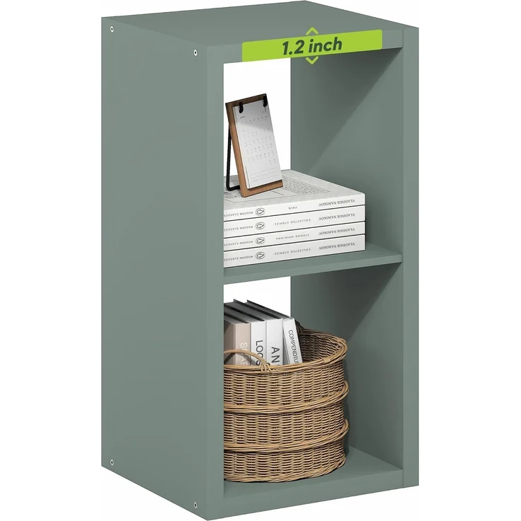 Furinno Cubicle 2-Würfel Bücherregal mit dickem Rahmen, horizontal und vertikal wendbares Regal mit offener Rückwand, für Wohnzimmer, Schlafzimmer, Homeoffice, Salbeigrün
