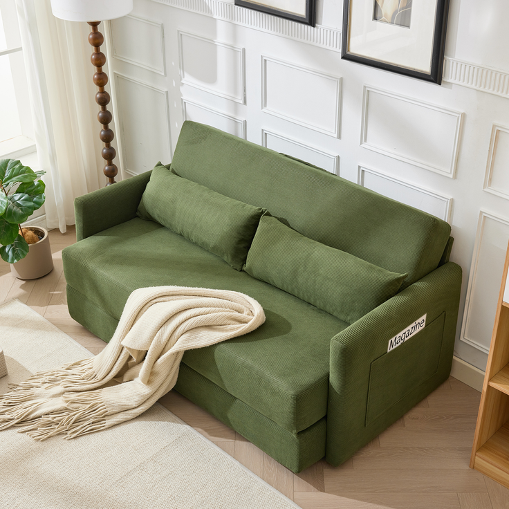 ZUBALIYA Schlafsofa 92x82 cm, mit Stauraum, mit Samtbezug, mit Cordbezug, mit breiten Armlehnen, mit Schaumstoffpolsterung, Grün – Bild 18