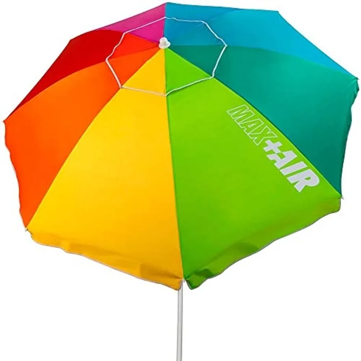AKTIVE Strandschirm 220 cm, großer Sonnenschirm, belüftetes Dach, 28-32 mm Mast, UV 50 Schutz, mehrfarbiges Design, inkl. Aufbewahrungstasche (62222)