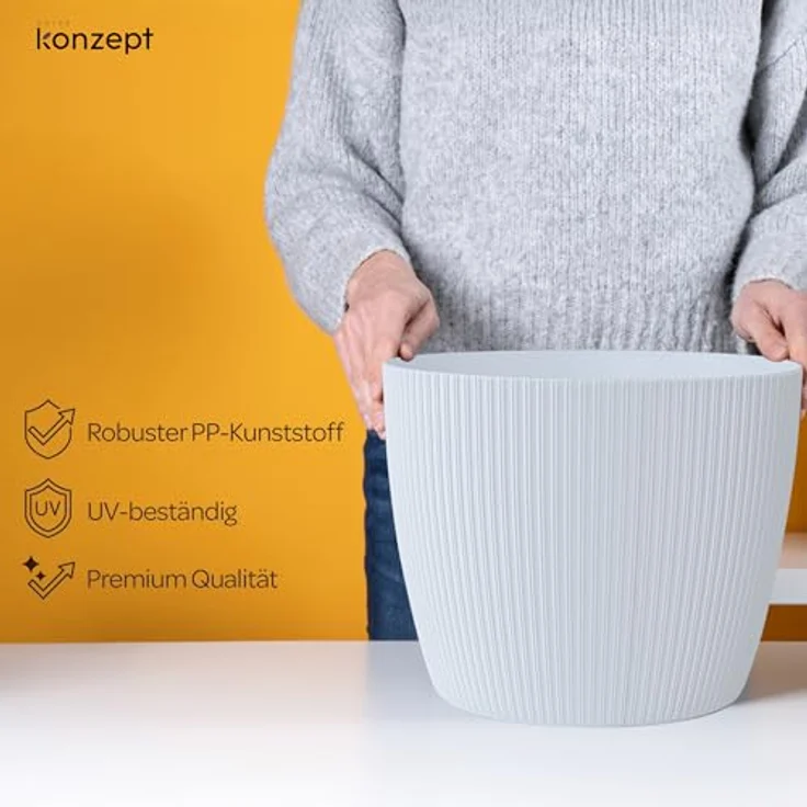 KONZEPT Blumentopf groß, gerillte Struktur 26/30cm, Übertöpfe für Zimmerpflanzen, aus Kunststoff ideal für Wohnzimmer, Küche und Balkon – Bild 4