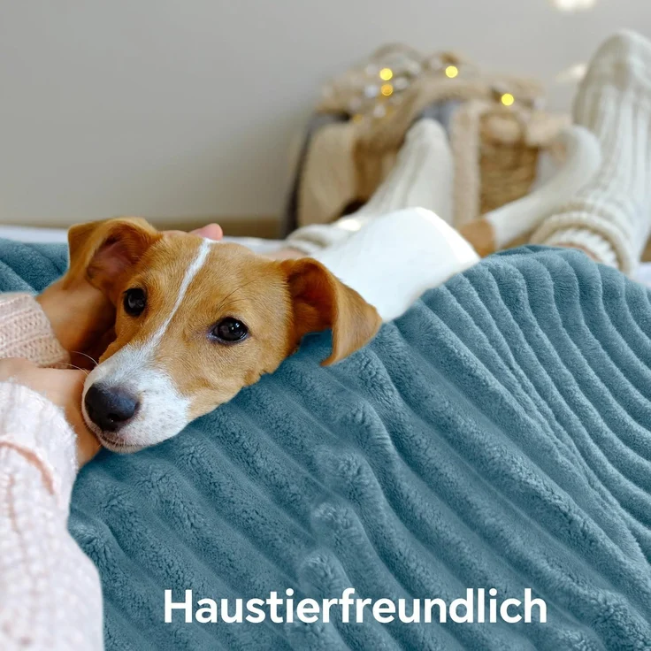 BEDELITE Kuscheldecke Flauschig Decke Klein - Dicke Sherpa Decken Blau 125x150 für Sofa, warme Cord Kuscheldecken Hellblau weiche Fleecedecke Wohndecke als Sofaüberwurf für Wohnzimmer – Bild 5