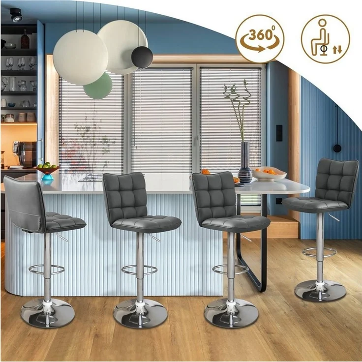 Yaheetech Barhocker (2er), Barstühle 360°Drehbar Küchenstühle Sitzhöhe 62,5 cm - 83 cm – Bild 3