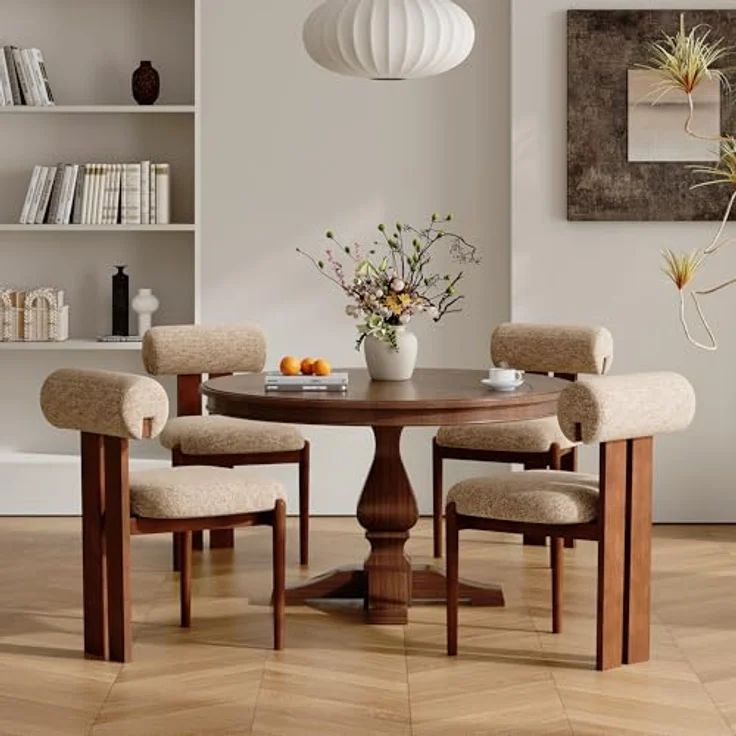 MALOL Esszimmerstühle 4er Set, Essstühle mit Holzbein, Mid-Century Modern Polsterstuhl Stoff Esstisch Stühle mit Fester Rückenlehne für Esszimmer, Küche, Restaurant, Mit dunkelbraunen Beinen, Kamel – Bild 3