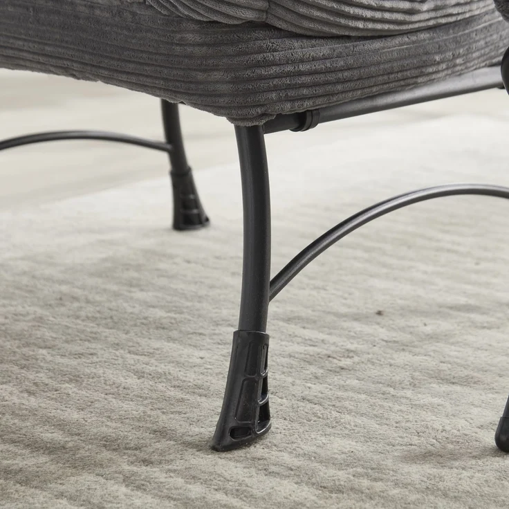 Flieks Loungesessel mit Hocker, ergonomischer Ohrensessel mit Stahlrahmen, weicher Cordstoff, Seitentasche, Grau – Bild 9