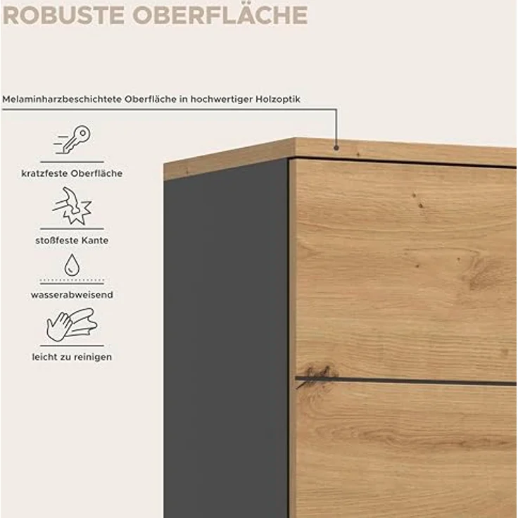 Xonox Canu Hochschrank, re./li. montierbar (B/H/T: 38x193x34 cm) in Basalt grau Nachbildung und Artisan Nachbildung – Bild 7