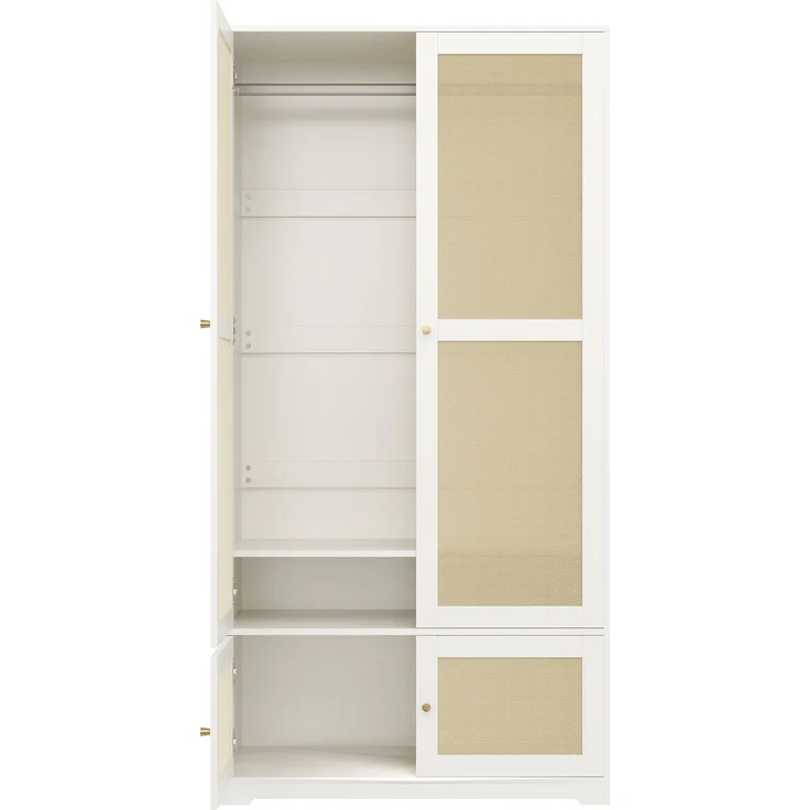 Kleiderschrank 90 x 48 x 180 cm mit Rattantüren, MDF und Kleiderstange, Weiß – Bild 8