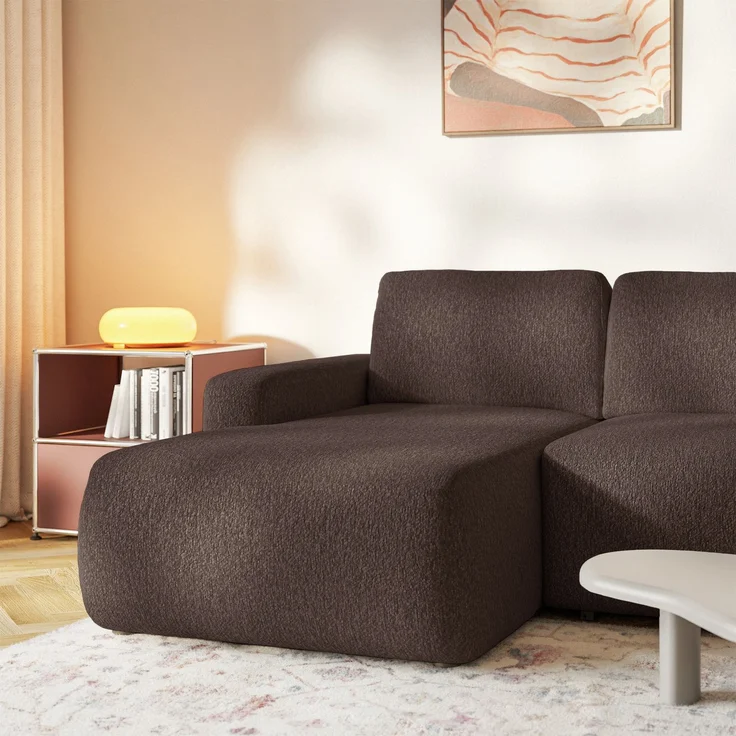 Selsey 'Carnos Mini' Ecksofa mit Schlaffunktion, Ottomane links, Chenille Braun – Bild 8