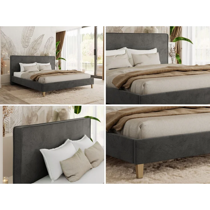 Design Polsterbett LUMARO CLASSIC 180x200 cm mit Lattenrost & 12cm hohen Füßen, Doppelbett mit Kopfteil, Konfigurierbar, Pocket Matratze - Dunkelgrau Velvet - VIRE LUX – Bild 2