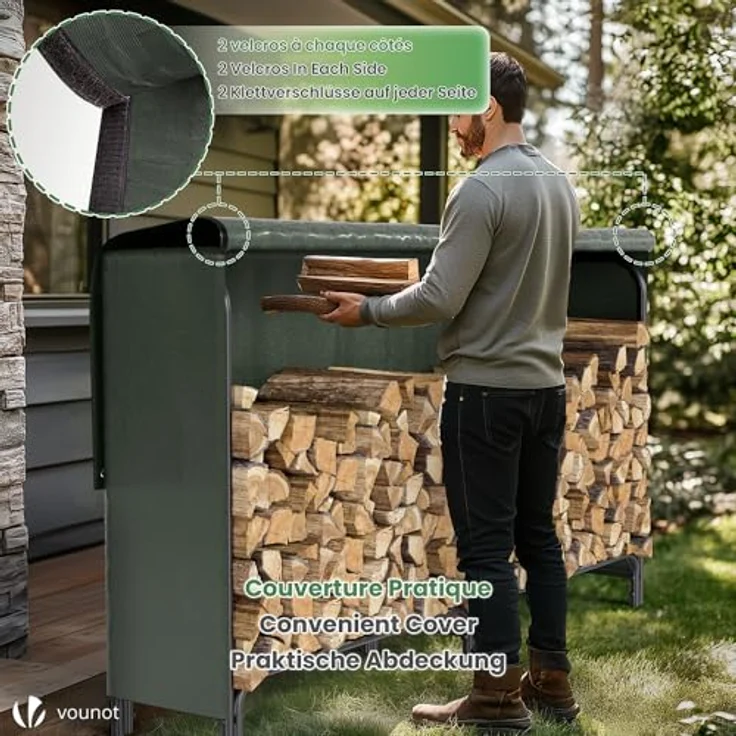 VOUNOT Kaminholzregal Aussen Metall, Brennholzregal Außen, Feuerholzregal Outdoor mit wasserdichte Abdeckung, 200 x 116 x 36 cm – Bild 5