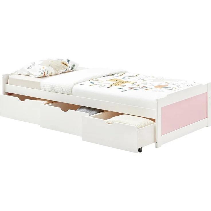 IDIMEX Funktionsbett MIA, Gästebett Jugendbett Stauraumbett in 90 x 200 cm weiss/rosa – Bild 1