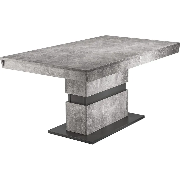 Esszimmertisch /Küchen-Tisch 160 cm mit Auszugsfunktion auf 215 cm /Auszugstisch Light Atelier Beton-Optik grau /Esstisch ausziehbar mit Einlegeplatte /160-215 x 90 x 75 cm (LxBxH)