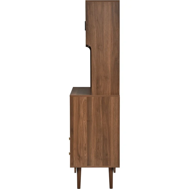 Flieks Küchenbuffet 117 x 30 x 170 cm mit 4 Riffelglas-Schiebetüren, Lochplatten-Rückwand, 2 Schubladen und offenen Fächern, Walnussfarben – Bild 7