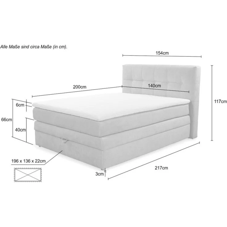 Boxspringbett 140x200 cm H3 Federkernmatratze Bonell Topper, Cord in Beige Grau – Bild 9