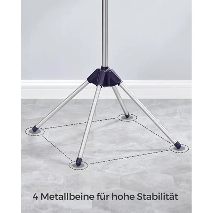 SONGMICS Wäscheständer, Standtrockner, 3 drehbare Armen für Kleiderbügel, Wäschespinne, 4 Beine, für Innenbereich, Edelstahl, für bis zu 27 Kleidungsstücke, 150 cm hoch – Bild 7