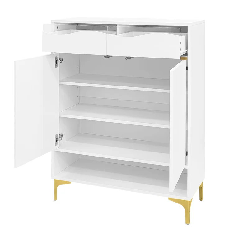 Schuhschrank mit LED-Lichtleiste, MDF/Spanplatte, 80x35x105 cm, Weiß mit Acrylfront & Metallgestell – Bild 7