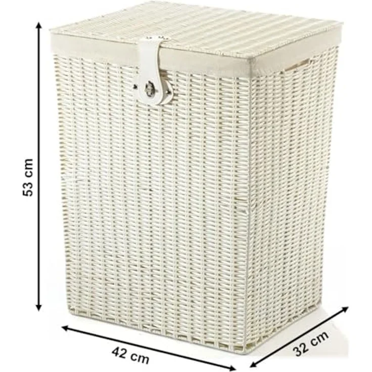 Kobolo Wäschekorb Wäschebehälter Korb aus Kunststoff weiß - mit Textileinsatz (mit Deckel) – Bild 6