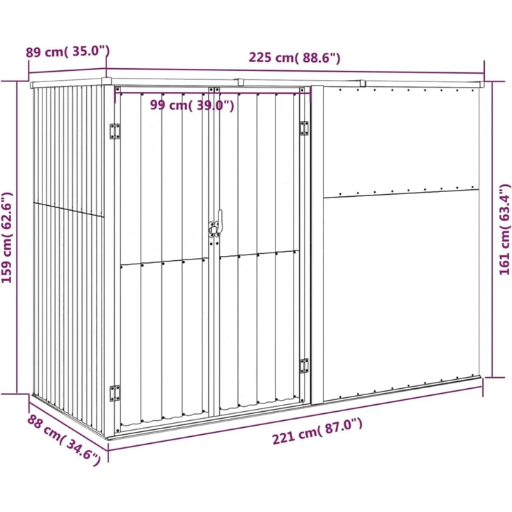 vidaXL Gerätehaus Grün 225x89x161 cm Verzinkter Stahl 316213 – Bild 7