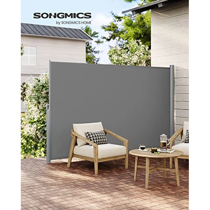 SONGMICS Alu-Seitenmarkise, ausziehbar, 180x400 cm, Blickdicht, Sonnenschutz, blickdicht, Seitenrollo, für Balkon, Terrasse, Garten, grau GSA184G03 – Bild 3