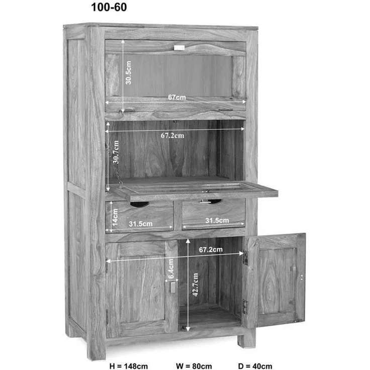 Massivmoebel24 Highboard (Highboard Sheesham 80 x 40 x 148 grau geölt NATURE GREY #60) – Bild 6