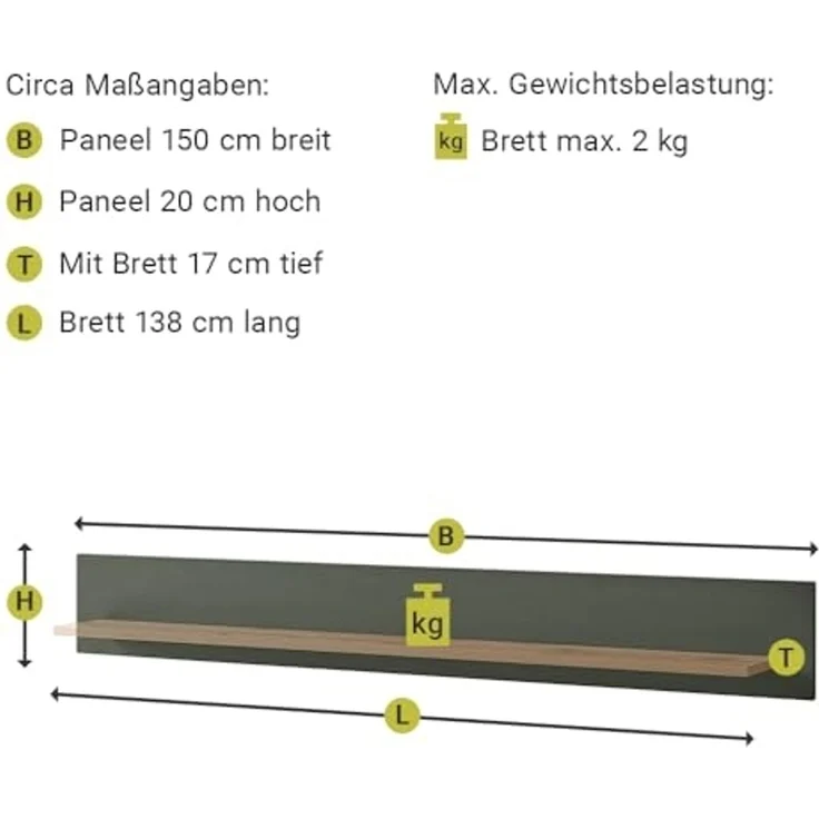 Lomadox Wohnwand CINCINNATI-61, (6-St), grün mit Wotan Eiche mit Beleuchtung 328/207/45cm – Bild 5