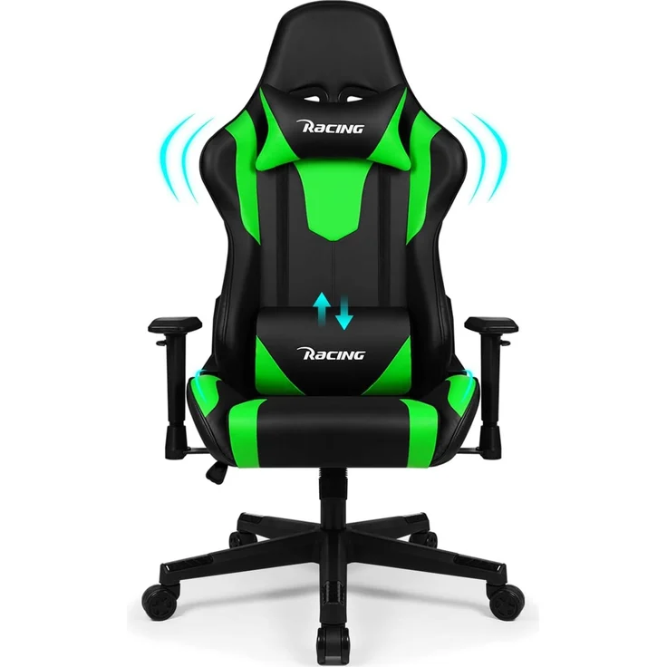 Homimaster Gaming Stuhl, Bürostuhl Ergonomisch mit verstellbare Lendenkissen, Kopfkissen und Armlehnen, Gaming Chair Gepolstert, Gamer Stuhl Wippfunktion, Gaming Stuhl 150 kg Belastbarkeit – Bild 1