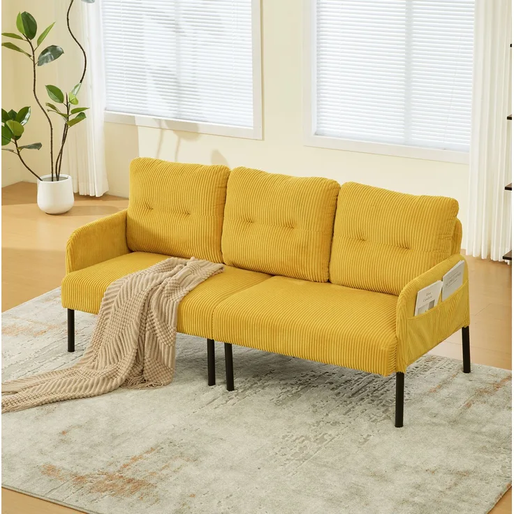 DESVIAE Sofa Dreisitzer mit Seitentasche 171x80x72 cm aus Cord Gelb