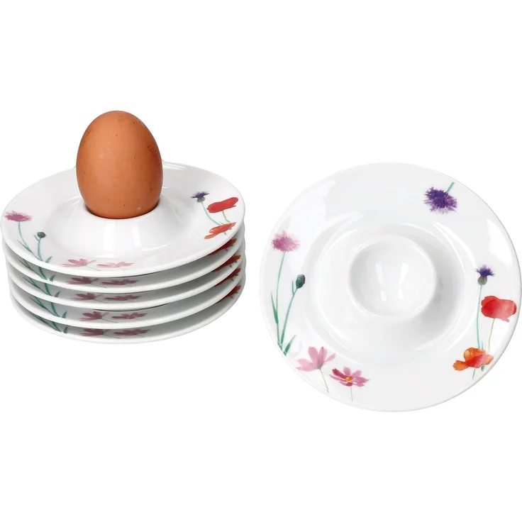 MamboCat Eierbecher 6x Marie Eierbecher mit Ablage weiß Blumen bunt Porzellan 6 Personen