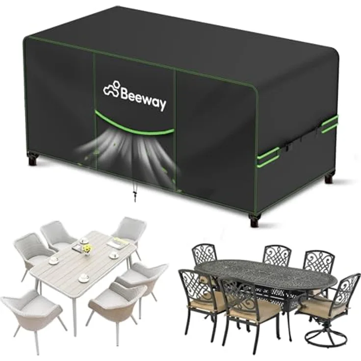 BEEWAY Gartenmöbel Abdeckung V2.0, wasserdicht, 200x100x73cm, 420D Oxford-Gewebe, Anti-UV, Winddicht, Winterfest