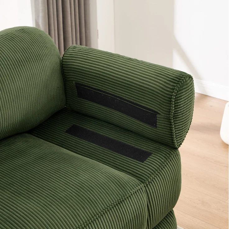 3-Sitzer-Modulsofa 265x88,5x94 cm aus grünem Cord mit Lendenkissen – Bild 9