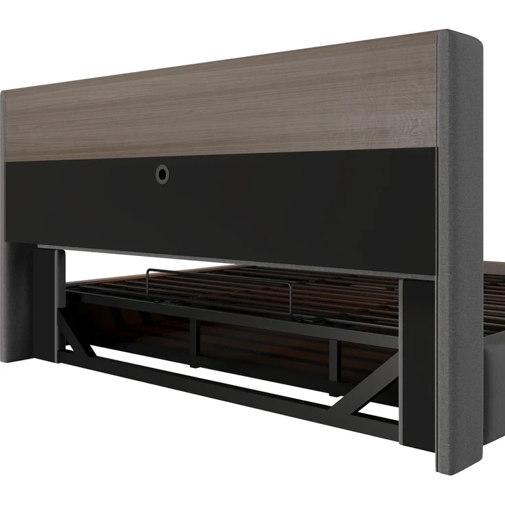 Polsterbett mit LED-Beleuchtung und Stauraum, 180x200 cm, USB/Type-C Anschlüsse, gepolsterter Kopfteil, Doppelbett, Stauraumbett, Leinen – Bild 10