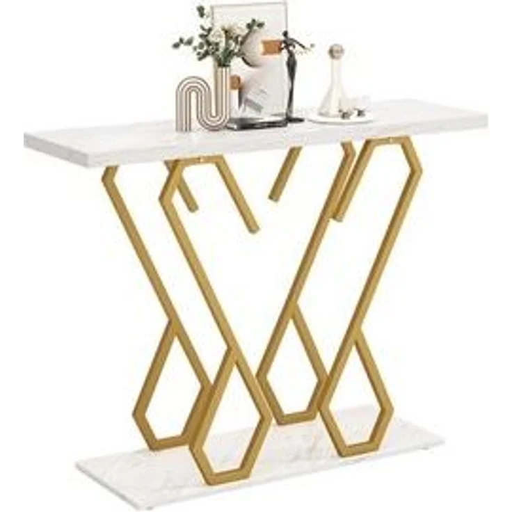 COSTWAY Konsolentisch, Marmor schmal, Metallrahmen in Schmetterlingsform Gold – Bild 6