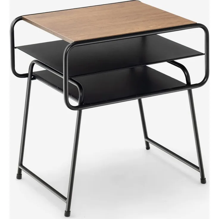 COSTWAY Beistelltisch, Nachttisch Holz mit Metallrahmen, Akzenttisch mit Fach & Tischplatte, Industrial Möbel…