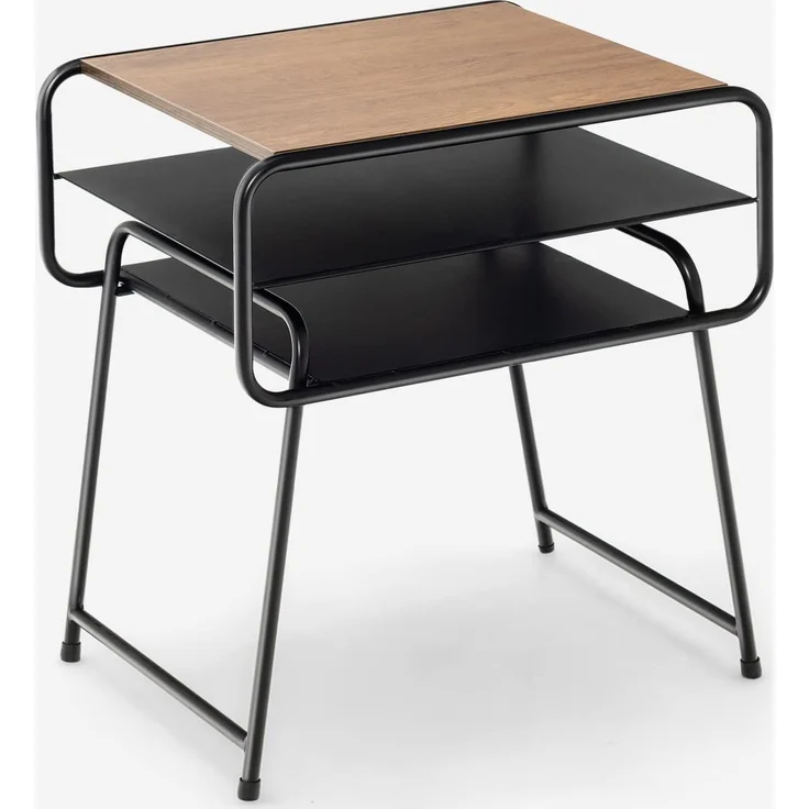 COSTWAY Beistelltisch, Nachttisch Holz mit Metallrahmen, Akzenttisch mit Fach & Tischplatte, Industrial Möbel…