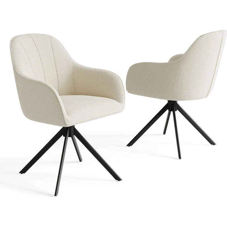 Hawthyhome 4-Fußstuhl Esszimmerstuhl drehbar mit Armlehne, 360° Drehfunktion, Samtbezug, stabiles schwarzes Metallgestell, moderner Küchenstuhl für Esszimmer, Wohnzimmer, Büro & Homeoffice, Beige – Bild 6