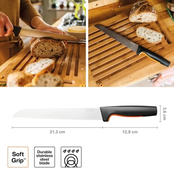 Fiskars 'Functional Form' Brotmesser mit Wellenschliff, Edelstahl schwarz, 21 cm – Bild 3