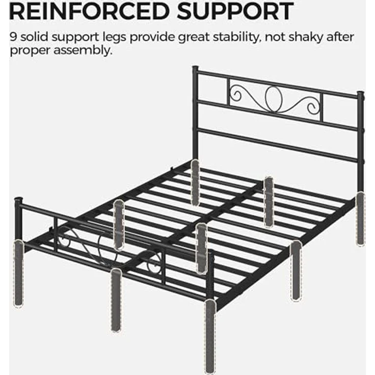 Yaheetech Bettrahmen Metallbett Bettgestell aus Metall, Doppelbett für 140x200 cm Matratze, Gästebett für kleine Räume, Schwarz – Bild 8