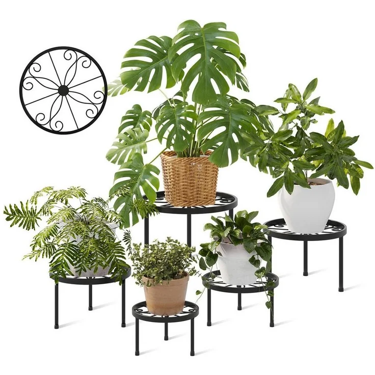 Bamworld Blumenständer 5er-Set Rostfreier Metall-Pflanzenständer, Blumenhocker, 29cm/27cm/25cm/23cm/21cm Ø, Innen/Außen-Einsatz – Bild 5