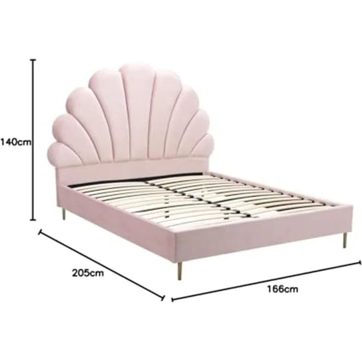 Vente-unique - LIVAYA Bett SamtStoff Puderrosa - B 205 cm x H 140 cm x L 166 cm – Bild 2