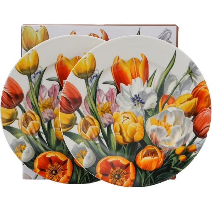 DUO Flowers Classic Dessertteller 2er-Set TULIPANY, New Bone China Porzellan, im Geschenkkarton – Bild 1