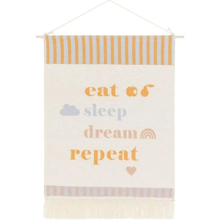 DAVID FUSSENEGGER Wandteppich Wandbehang Nova 'eat sleep...' 48 x 60 cm Rohweiß