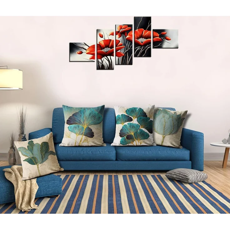 Kissenbezüge 45×45 cm 4er-Set Türkis-Gold Blatt Floral, Outdoor Patio Couch Kissen – Bild 3