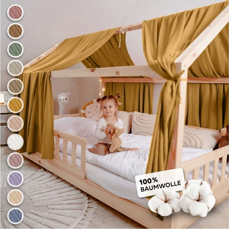 lilimaus Betthimmel Hausbett Himmel 2er-Set aus 100% Musselin - für Kinderbett (1-tlg), Set mit 2 abgestimmten Stoffbahnen - weich & schnell montiert – Bild 1