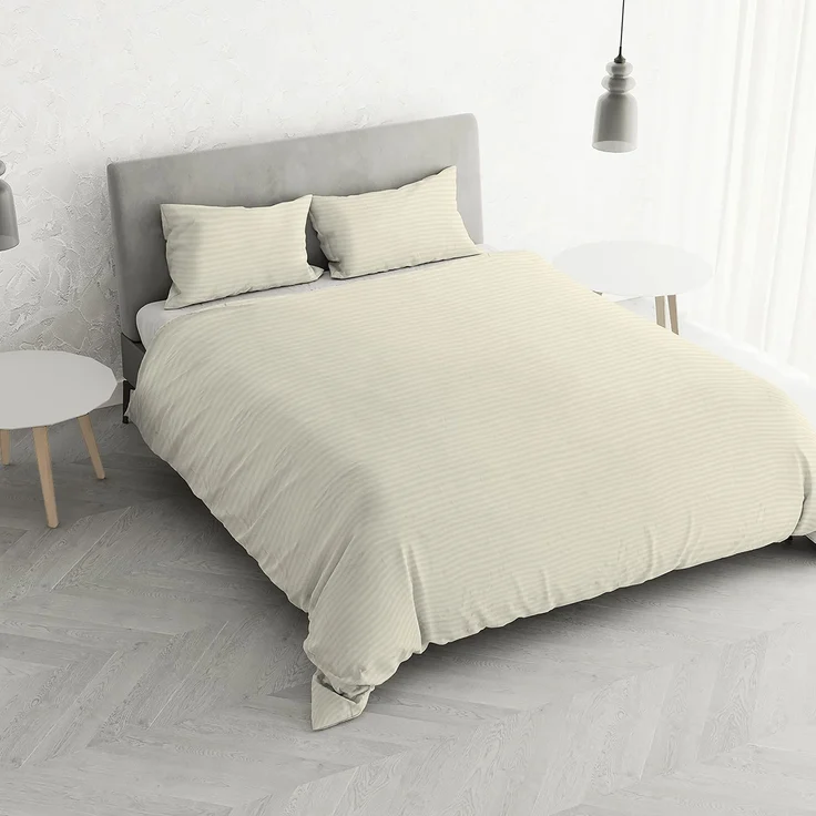 Italian Bed Linen CP-ST-2P Satin Stripes Bettbezug, Doppelte, Creme, Polyester – Bild 1