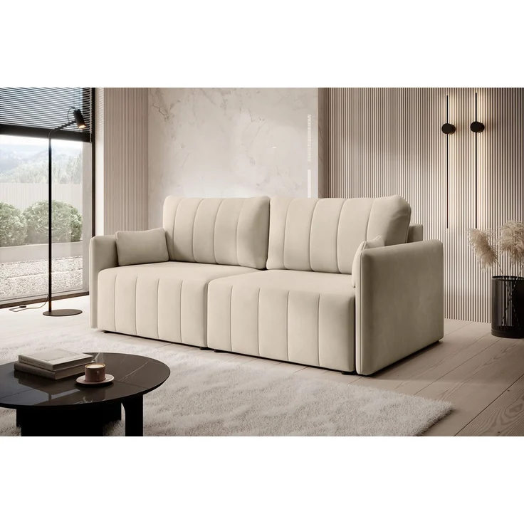 Selsey 'Louisos ' 3-Sitzer Schlafsofa in Samt mit schwarzen Beinen, Creme – Bild 3